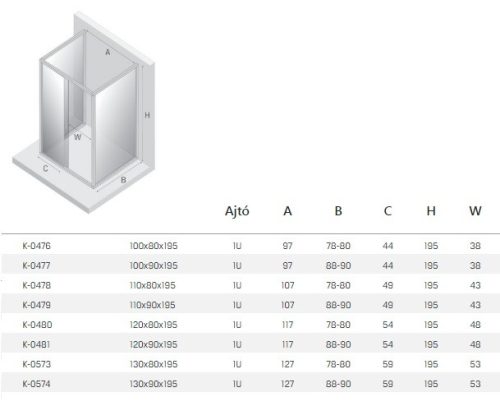 NewTrendy New Corrina 130x90x90 3 oldalú falsíkra szerelhető zuhanykabin