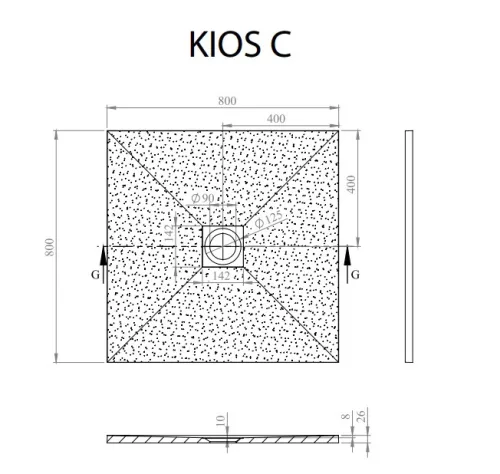 Radaway Kios C 80x80 szögletes öntött márvány zuhanytálca
