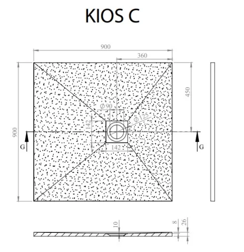 Radaway Kios C 90x90 szögletes öntött márvány zuhanytálca