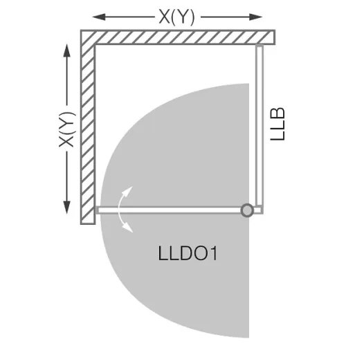 LLDO1 + LLB 100x75 szögletes zuhanykabin rajz