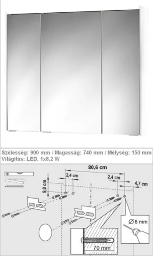 Libato KHX 90 cm tükrösszekrény