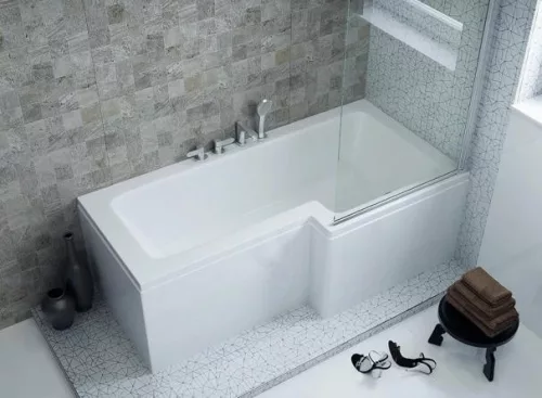 Linea 150x70 aszimmetrikus akrilkád beépítve jobbos