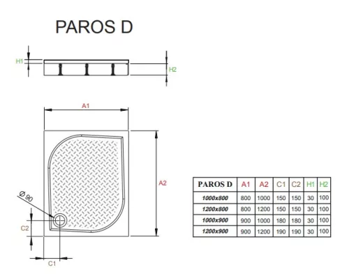 Radaway Paros D 100x80 szögletes zuhanytálca