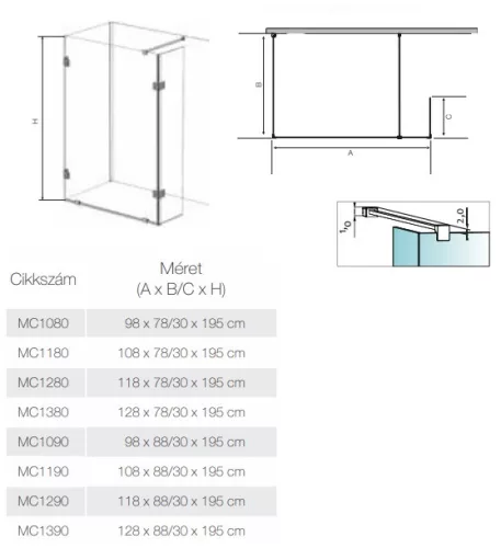 Sanotechnik Wide I. 120x90 falsíkra szerelhető zuhanyfal