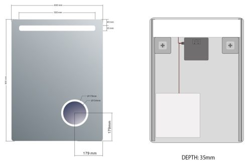 Sapho  Astro 60x80 cm tükör LED világítással, kozmetikai tükörrel