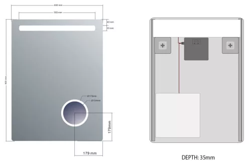 Sapho  Astro 60x80 cm tükör LED világítással, kozmetikai tükörrel