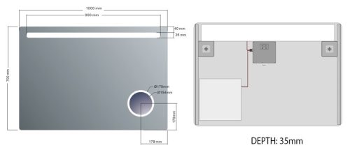 Sapho Astro 100x70 cm tükör LED világítással, kozmetikai tükörrel