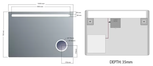 Sapho Astro 100x70 cm tükör LED világítással, kozmetikai tükörrel