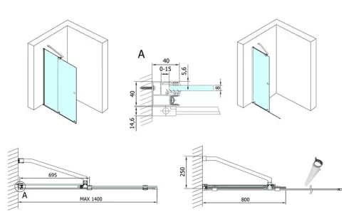 Polysan Modular Shower 140 fix fal tolóajtóval