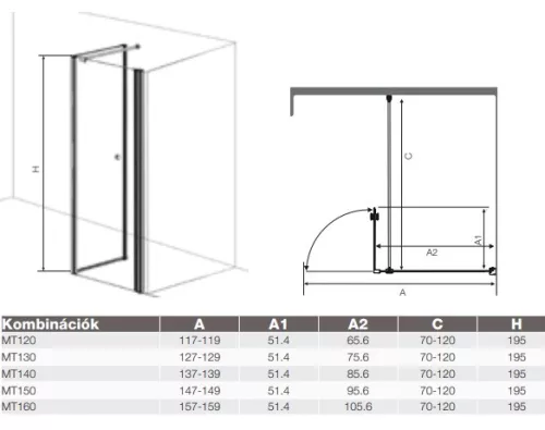Sanotechnik Grande 130 cm kétrészes zuhanyajtó