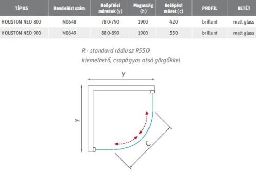 Houston Neo 90 íves zuhanykabin méretei