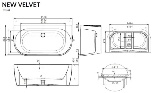 M-Acryl Prestige New Velvet 160x85 egyedi akrilkád