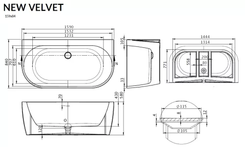 M-Acryl Prestige New Velvet 160x85 egyedi akrilkád