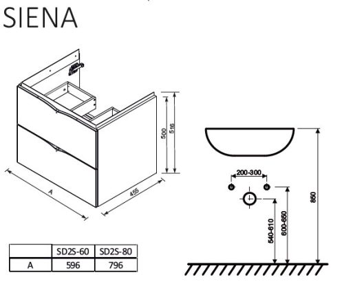 Roltechnik Siena 60 cm alsóbútor mosdóval