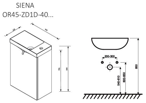 Siena Mini 40 cm alsóbútor mosdóval