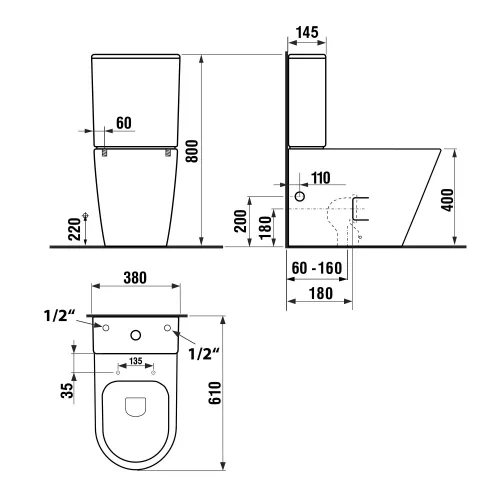 PACO RIMLESS kombi WC méretei