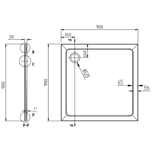 Aqualine Tecmi 90x90 cm öntött márvány zuhanytálca