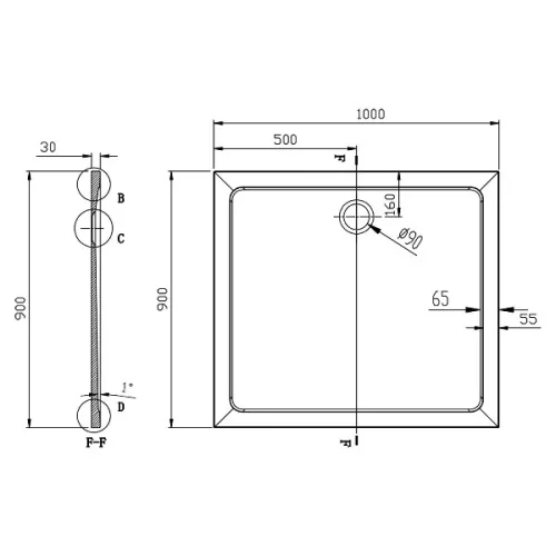 Aqualine Tecmi 100x90 cm öntött márvány zuhanytálca