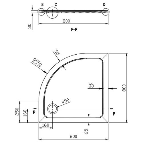Aqualine Tecmi 80x80 cm íves öntött márvány zuhanytálca