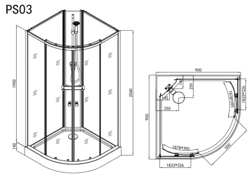 Sanotechnik Rio 90x90 cm íves hátfalas komplett zuhanykabin