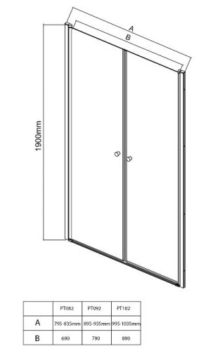 Aqualine Pilot 90 cm kétszárnyú zuhanyajtó