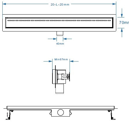 RRF4-900 rozsdamentes zuhanyfolyóka ráccsal, 900 mm méretei