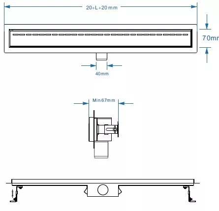 RRF7-900 rozsdamentes zuhanyfolyóka, burkolható 900 mm méretei