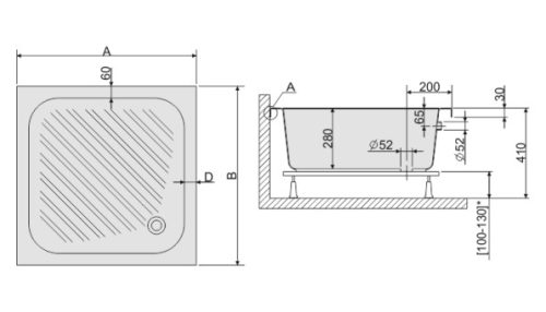 Bbs/CL 80x80 akril magasított zuhanytálca méretei