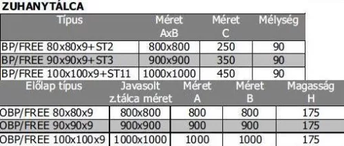 BP/Free 100x100 íves akril zuhanytálca méretei