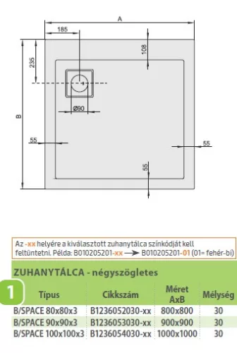 Sanplast B/Space 80x80 akril zuhanytálca