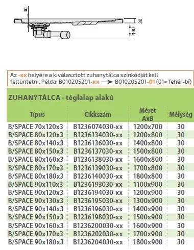Sanplast B/Space 160x80 akril téglalap zuhanytálca
