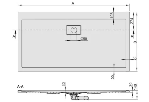 B/Space 180x80 akril téglalap zuhanytálca méretei