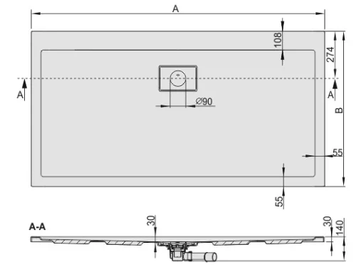 B/Space 170x90 akril téglalap zuhanytálca méret