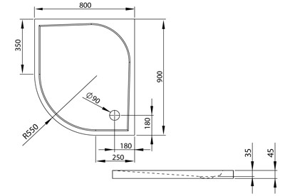 Delos E 90x80 íves zuhanytálca méretek