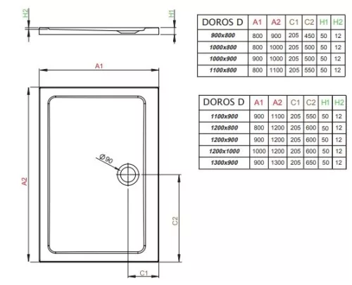 Radaway Doros Stone D 100x80 téglalap akril zuhanytálca