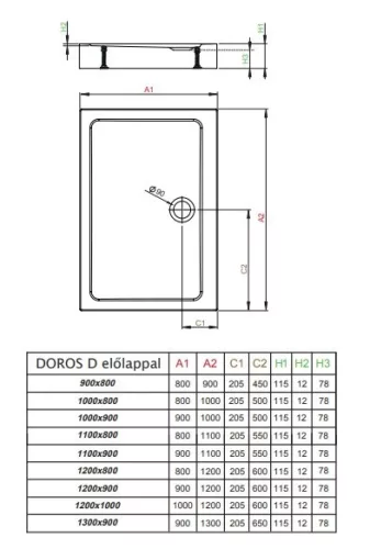 Radaway Doros Stone D 100x80 téglalap akril zuhanytálca