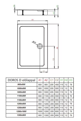 Radaway Doros Stone D 90x80 téglalap akril zuhanytálca