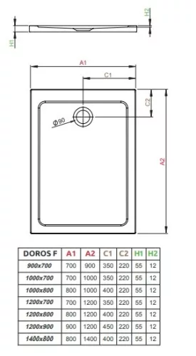 Radaway Doros Stone F 100x80 téglalap akril zuhanytálca