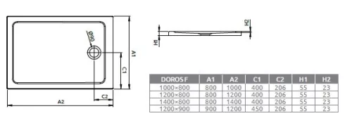 Doros F 100x70 téglalap akril zuhanytálca méretei