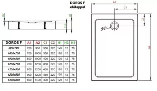 Radaway Doros Stone F 120x80 téglalap akril zuhanytálca