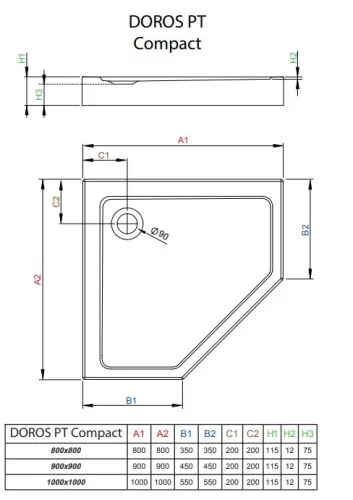 Radaway Doros PT  Compact méret