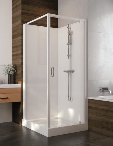 Sanplast kpl-KCDJ/Basic-M 90-S hátfalas komplett zuhanykabin előlapos tálcával