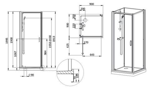 Sanplast kpl-KCDJ/Basic-M 90-S hátfalas komplett zuhanykabin