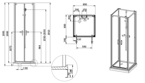 Sanplast kpl-KCDDp/Basic-M-80 S hátfalas komplett zuhanykabin