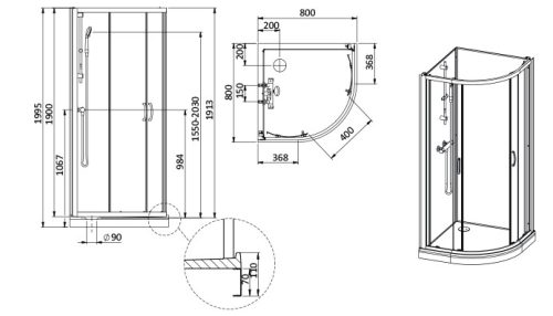 Sanplast kpl-KCKP4/Basic-M 80-S hátfalas komplett zuhanykabin