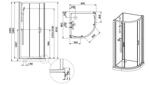 Sanplast kpl-KCKP4/Basic-M 80-S hátfalas komplett zuhanykabin