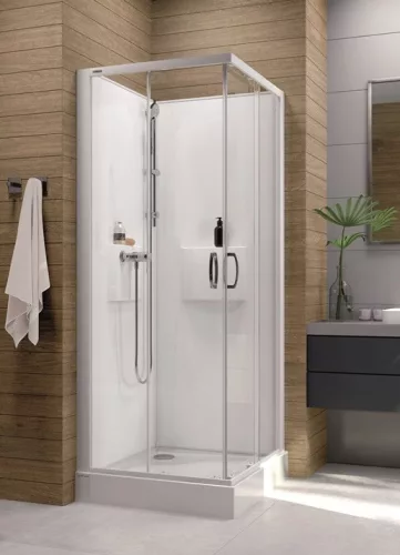 Sanplast kpl-KCKN/Basic-M-SHP 80x80 hátfalas komplett zuhanykabin előlapos zuhanytálcával