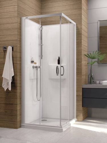Sanplast kpl-KCKN/Basic-M-SHP 100x80 hátfalas komplett zuhanykabin lapos zuhanytálcával