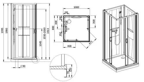 Sanplast kpl-KCKN/Basic-M-SHP 100x80 hátfalas komplett zuhanykabin