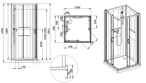 Sanplast kpl-KCKN/Basic-M-SHP 120x80 hátfalas komplett zuhanykabin